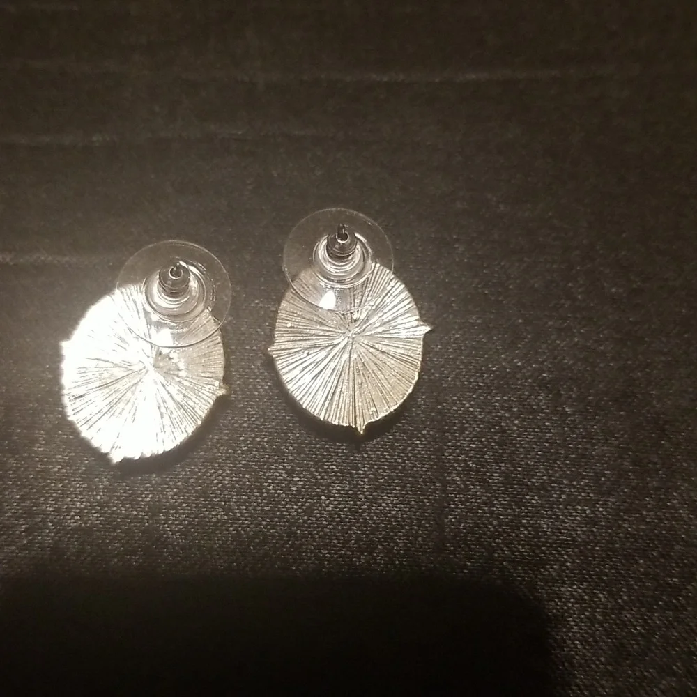 Vintage Silver Tone and Black Enamel Earrings